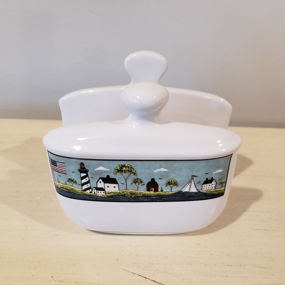 Ceramic Napkin Holder Warren Kimble Coastal Breeze Lighthouses Seaside Ocean